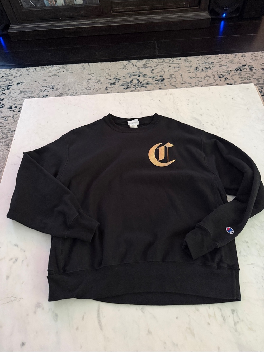 Champion Black Crewneck with Gold 'C' Chest Logo